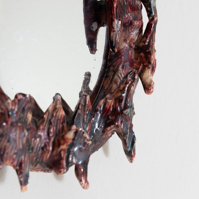 Wall Mirror with Red Ceramic Frame, 1960s, in Very Good conditions. Designed 1950 to 1959