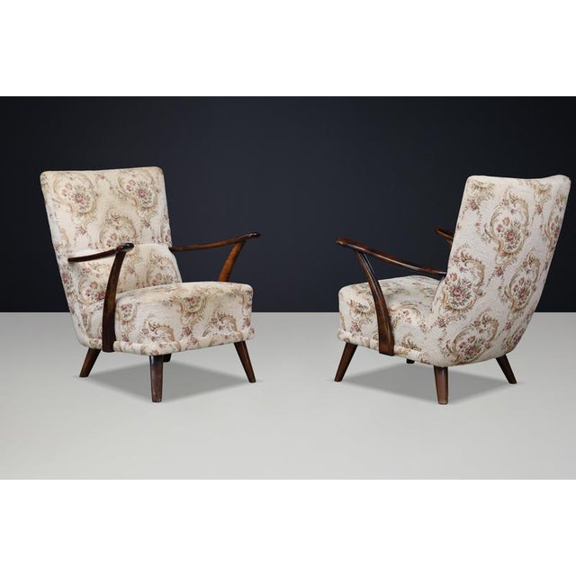 Italian Art Deco Walnut Chairs with Original Upholstery, 1940, Set of 2 For Sale - Image 14 of 15