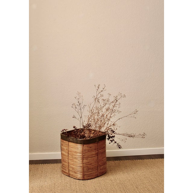 Large Italian Rattan and Brass Planter, 1970s For Sale - Image 4 of 4