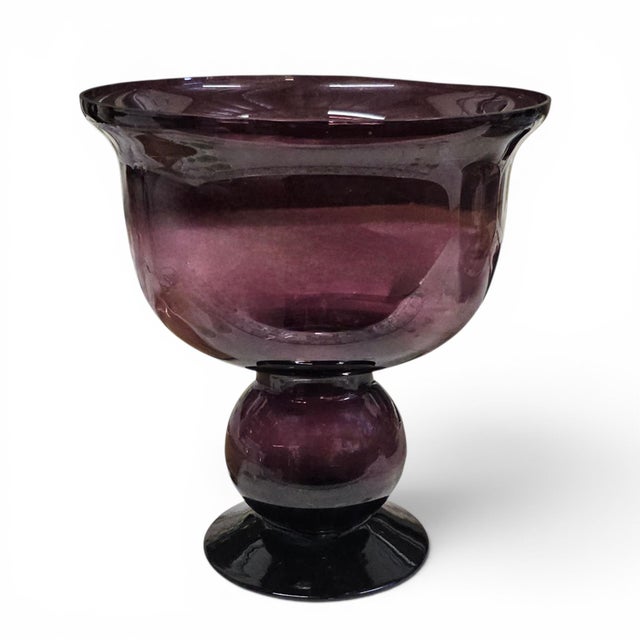 Mid-Century Hand-Blown Amethyst Art Glass Pedestal Compote Bowl 10" For Sale - Image 9 of 10