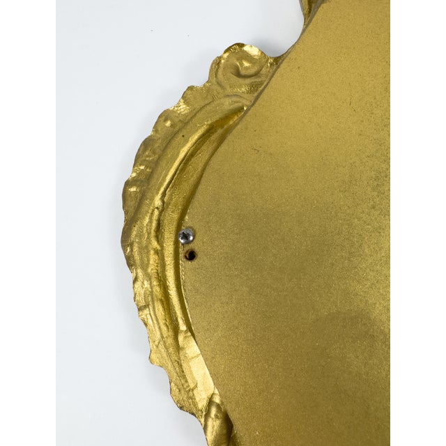 Vintage Rococo Baroque Style Gilt Metal Wall Mirror With Ornate Frame For Sale - Image 13 of 17