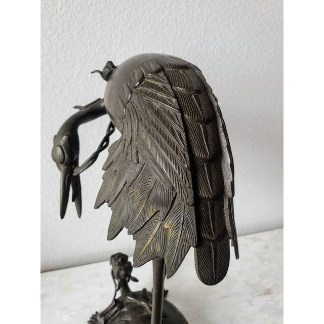 Japanese Mid-Century Japanese Bronze Heron Tortoise Sculpture For Sale - Image 3 of 11