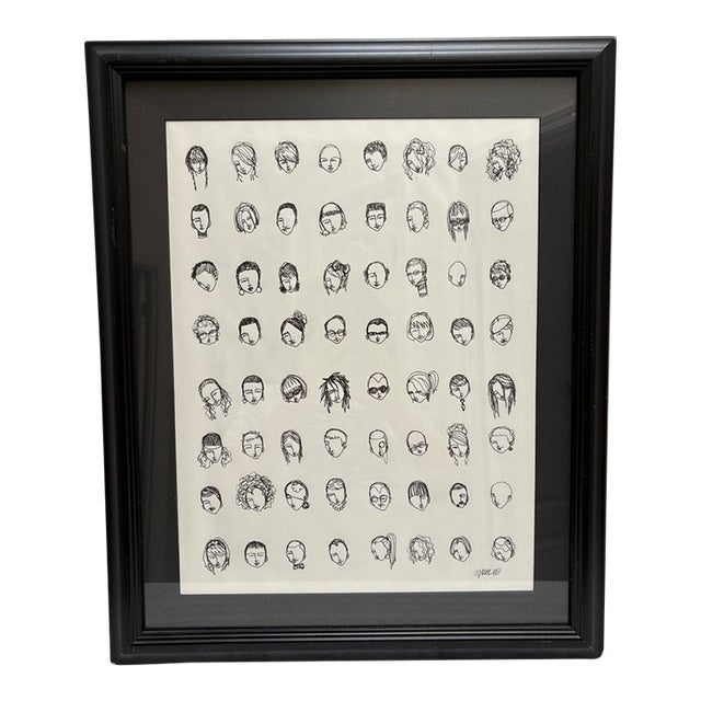 Vintage Artisan Ink Sketch of Many Artist Faces Entitled “Artist Seen” For Sale