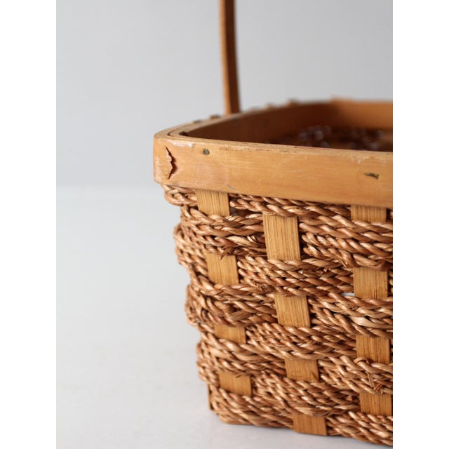 Vintage Woven Splint Market Basket With Handle For Sale - Image 11 of 13