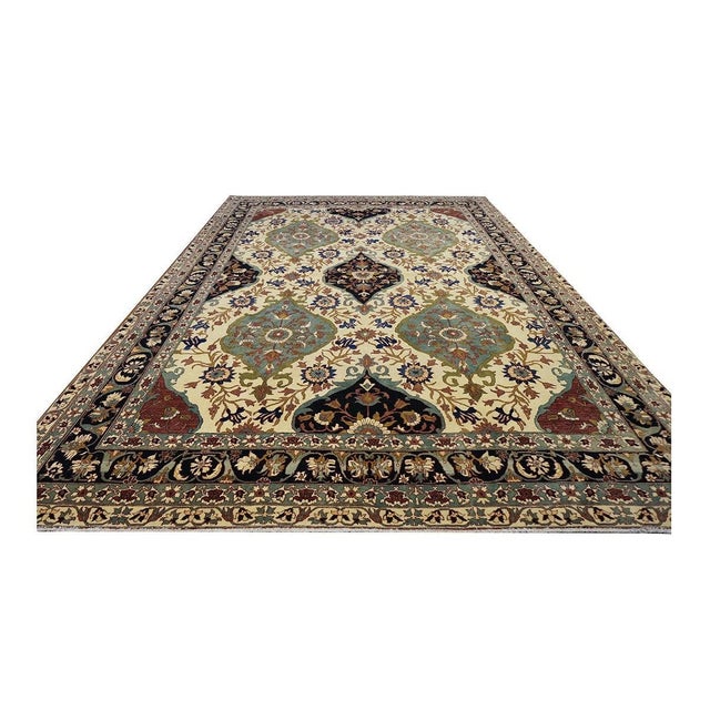 Persian Persian Farahan Wool 10X14 Ivory, Teal, Rust & Navy Handmade Area Rug #1143011 For Sale - Image 3 of 5