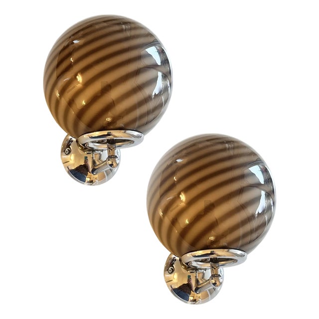 Beige and Brown Rods Murano Glass Wall Sconces by Simoeng, Set of 2 For Sale