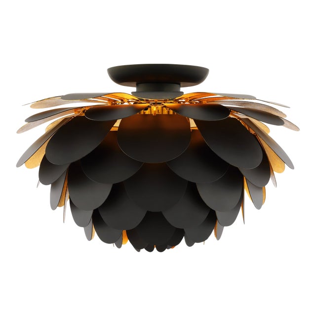Chapman & Myers for Visual Comfort Signature Cynara Large Flush Mount in Matte Black & Gild For Sale