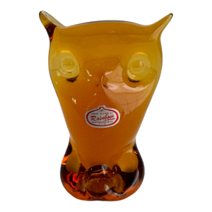 Mid Century Modern Rainbow Viking Glass Owl Epic Orange Amber Vintage