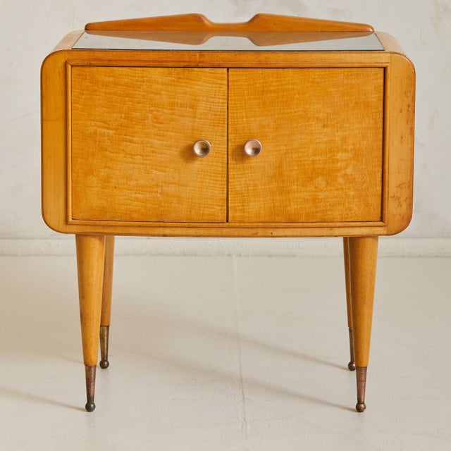 Italian Curved Wood Nightstand with Inset Glass Top, 1950s - 2 Available For Sale - Image 10 of 11
