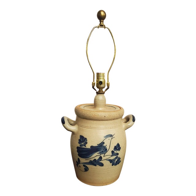 1980s Vintage Stoneware Crock Salt Glaze Lamp With Blue Bird Chairish
