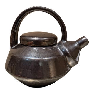 Metallic Dark Brown Glazed Ceramic Teapot Pottery Mid-Century Modern For Sale