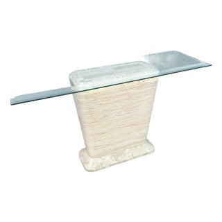 Postmodern Tessellated Stone Penciled Glass Top Console Table For Sale