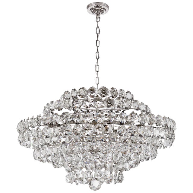 AERIN for Visual Comfort Signature Sanger Large Chandelier in Polished Nickel with Crystal For Sale