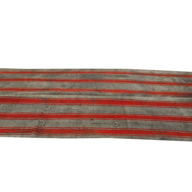 Mid 20th Century Gray & Red Striped Vintage Kilim Rug For Sale - Image 4 of 7