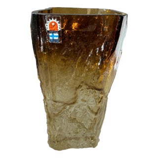 Amber Kallio Brutalist Art Glass Vase by Kaj Blomqvist for Kumela, Finland, 1970s For Sale