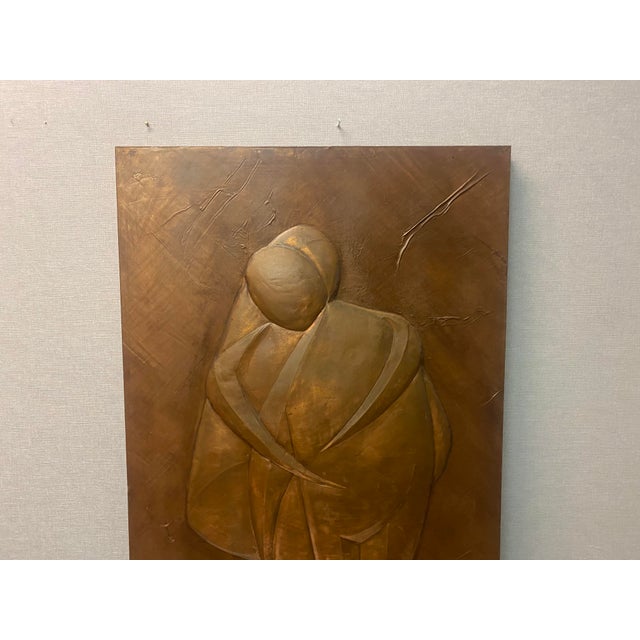 Wood Wall Decoration in Metal & Copper with Abstract Familyscene, 1970s For Sale - Image 7 of 13