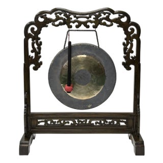 Chinese Distressed Brown Cloud Scroll Wood Gong Display Rack For Sale