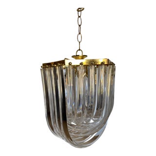 Vintage 1960s Lucite Ribbon Gold Chandelier For Sale