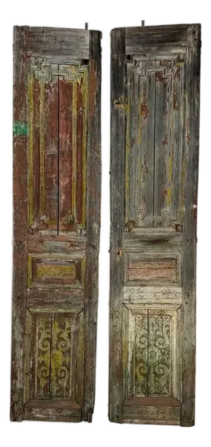 Pair of 19th Century Rustic Wooden Doors, Distressed Finish, France
