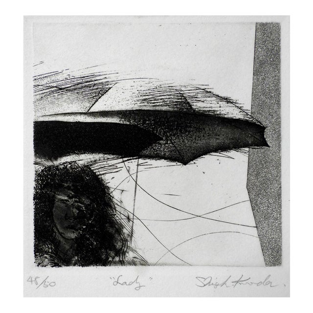 Shigeki Kuroda Signed Umbrella Expressionist Etching For Sale