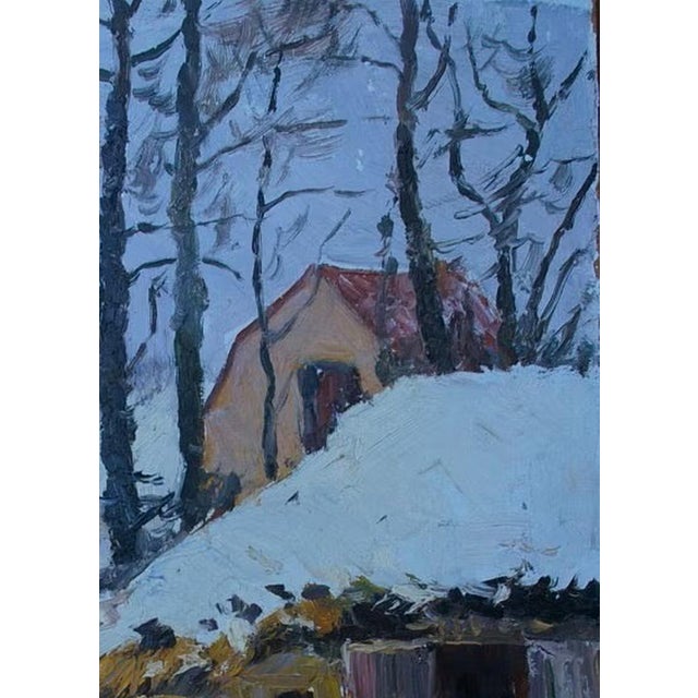 Realism Vintage Winter Landscape Painting, Impressionism, Ukrainian Art on Cardboard 50-35 For Sale - Image 3 of 6