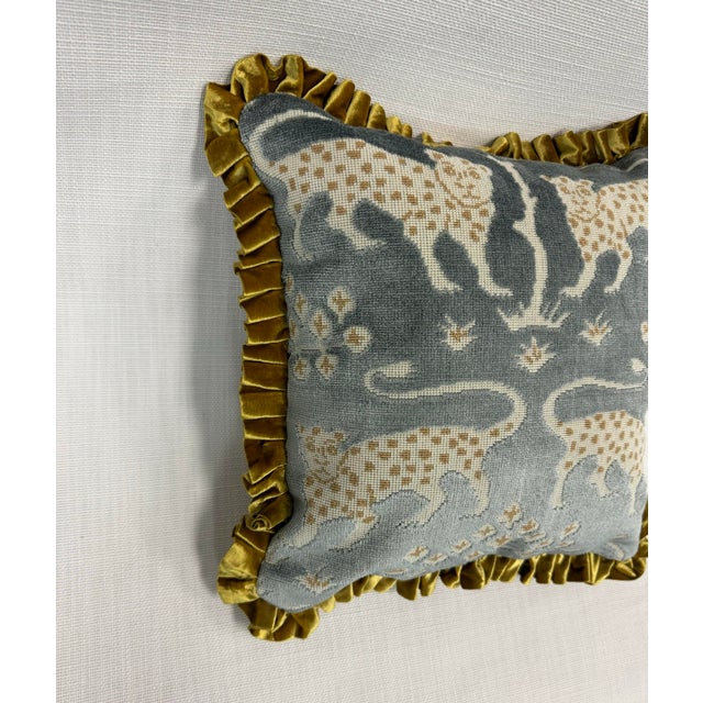 Schumacher 14” X 14” Schumacher Woodland Leopard in Mineral Pillow With Pleated Trim For Sale - Image 4 of 6
