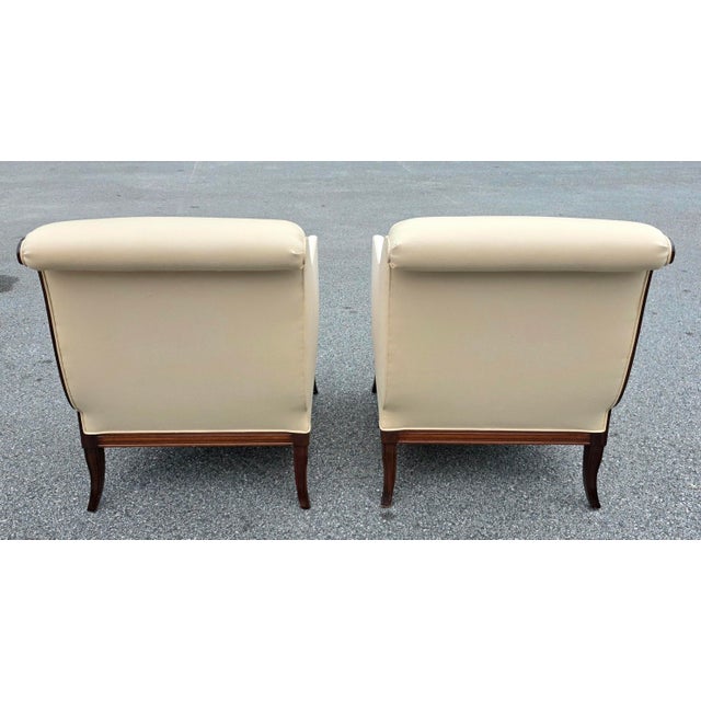 Traditional Pair of Federal Revival Mahogany Swan-Arm Armchairs With Neoclassical Rosette Details, Mid-20th Century For Sale - Image 3 of 15