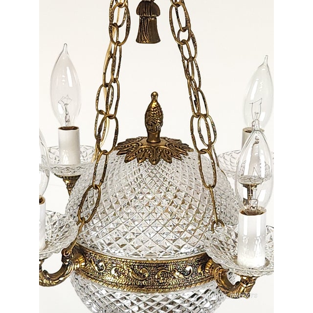 Antique 5 Light Baccarat Style Empire Brass Crystal Chandelier ~ Pair Available For Sale - Image 9 of 11