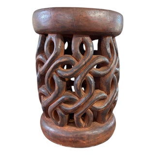 Vintage Tribal Nobility Bamileke Spiral Stool/ Side Table Cameroon 16" H For Sale