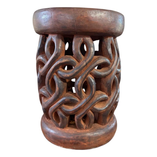 Vintage Tribal Nobility Bamileke Spiral Stool/ Side Table Cameroon 16" H For Sale