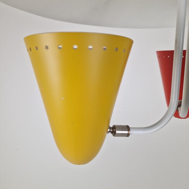 Metal Mid-Century Zonneserie Three-Light Pendant attributed to H. Busquet for Hala Zeist, 1950s For Sale - Image 7 of 16