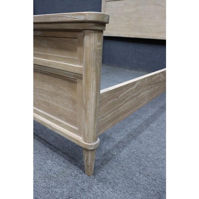 Brown Contemporary Whitewashed Oak Queen Panel Bed Frame For Sale - Image 8 of 14