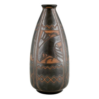 Art Deco Stoneware Ceramic Vase with Birds by Charles Catteau for Boch Frères, Keramis, 1925 For Sale