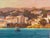 In "A Hora Májica," vibrant hues of orange and gold wash over a serene coastal scene, capturing the soft glow of twilight....