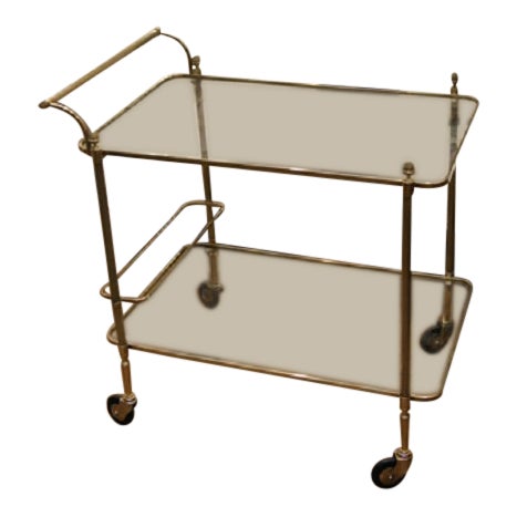 Maison Bagues Brass Rolling Cart With Bottle Holder For Sale