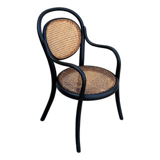 Early 20th Century Children Size Vienna Secession Bent Oak & Cane Bistro Armchair Attributed to Thonet No.016 For Sale