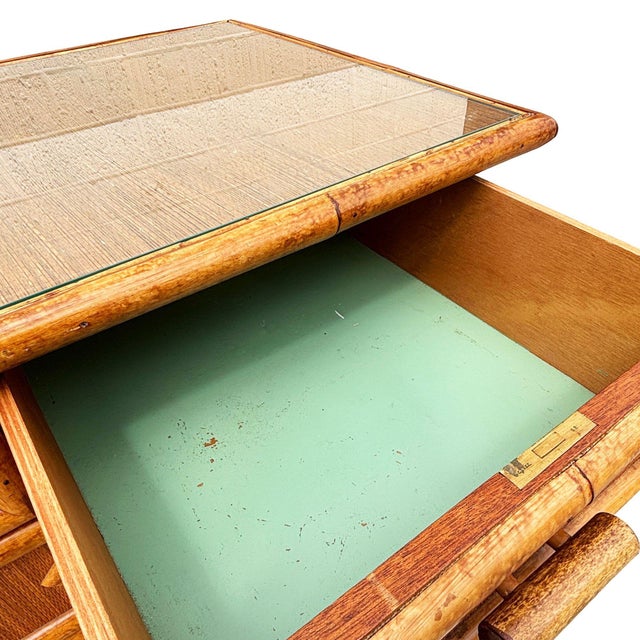 1900-1909 Aesthetic Movement Tortoise Bamboo & Grassmat 5 Drawer Tallboy Dresser For Sale - Image 9 of 10