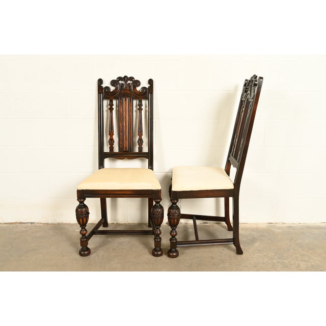 Berkey & Gay Antique English Jacobean Carved Walnut Dining Chairs, Set of Five For Sale - Image 11 of 13