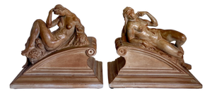 Pair of Vintage Italian Reclining Nude Figural Bookends in Terracotta Finish