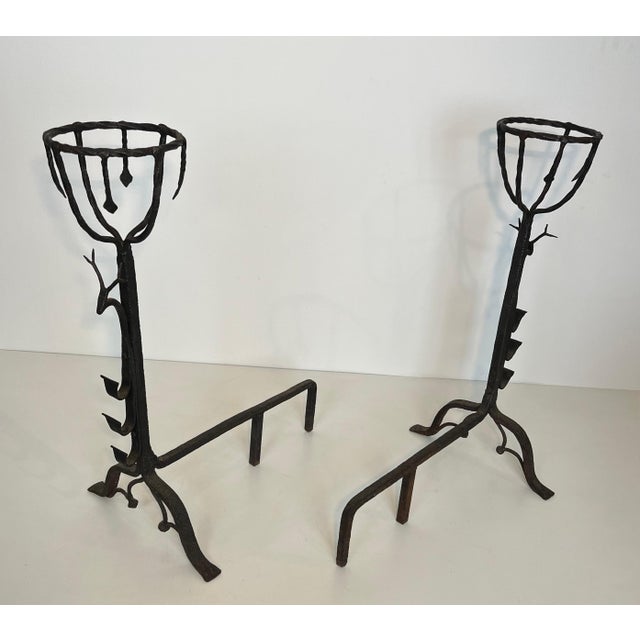 Important pair of wrought iron border andirons with deer heads For Sale - Image 12 of 12
