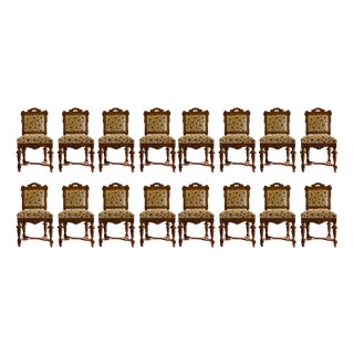 19th Century Walnut Château Chairs, Set of 16 For Sale