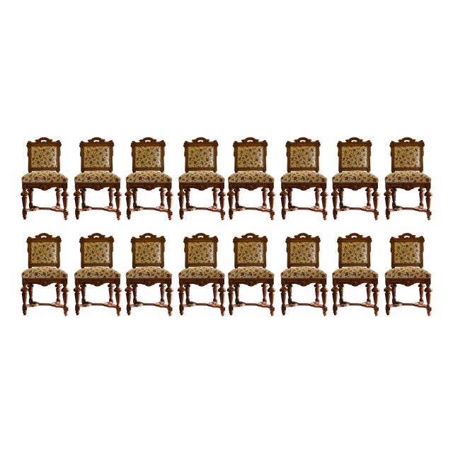 19th Century Walnut Château Chairs, Set of 16 For Sale