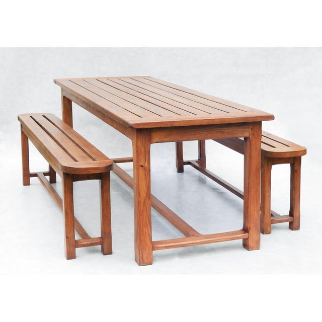 Vintage French Provincial Slatted Pine Outside Dining Table, 1980 For Sale - Image 3 of 8