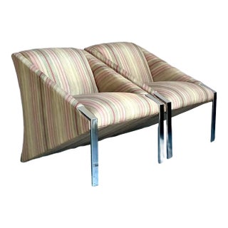 Vintage Boho Chrome Frame Lounge Chairs After Andree Putman - A Pair For Sale
