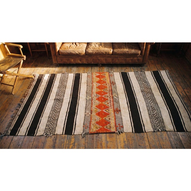 1930s Multicolor Stripe Kilim Antique Moroccan Flat-Weave & Pile Carpet 5'4"x9'6 Wool Rug For Sale - Image 9 of 9
