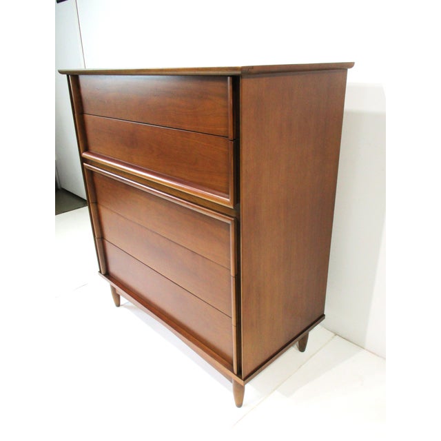 Mid-Century Modern Mid Century Walnut Highboy Dresser Chest by Dixie For Sale - Image 3 of 10