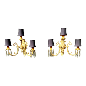 Late 19th Century A Pair Of Antique French Gilt Bronze Belle Epoch Three Light Electrified Sconces