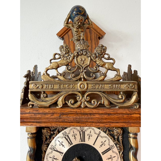 Mid-Century Dutch Baroque Revival Wall Clock with Atlas Pediment from Warmink Zaanse, 1950s For Sale - Image 6 of 14