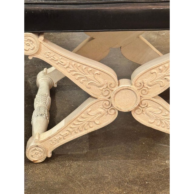 Pair of French Carved and Painted X Form Benches For Sale - Image 4 of 8