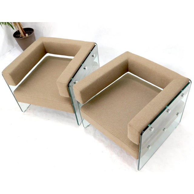 Mid 20th Century Pair of Glass Panels Frames Cube Shape Lounge Chairs For Sale - Image 5 of 13